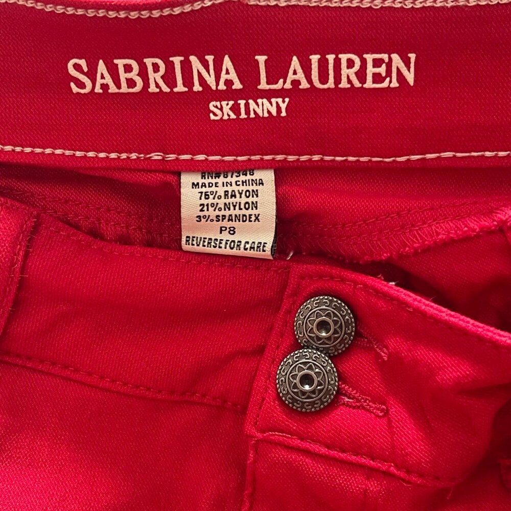 🔴 Sabrina Lauren Skinny Capri Jeans Pants – Vibrant Red Stretch Fit Size 8P - Picture 9 of 9
